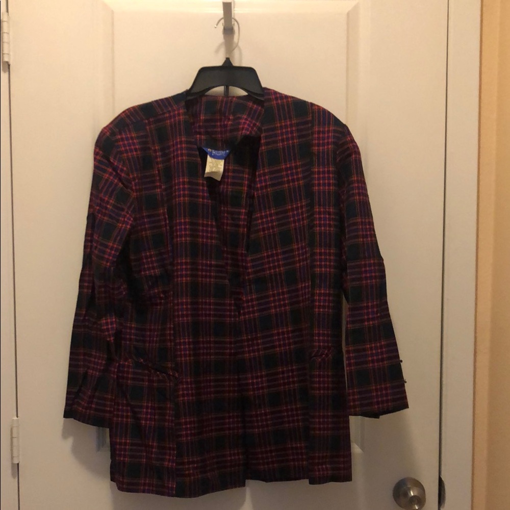 Open-Front Plaid Blazer in Pink & Black - Classic Women's Jacket